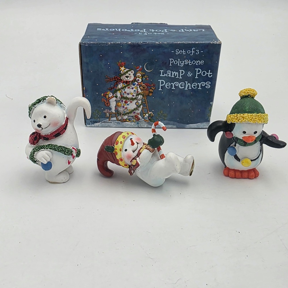 Giftco Polystone Lamp & Pot Perchers Set of 3 Polar Bear Snowman Penguin Christm